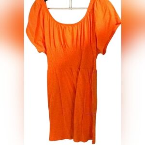 ORANGE WIDE NECK 100% COTTON DRESS OR TOP EMPIRE GATHERED BODICE